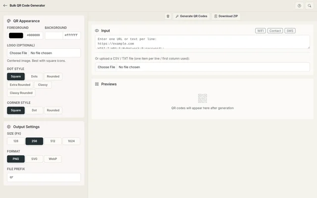 Bulk QR Code Generator