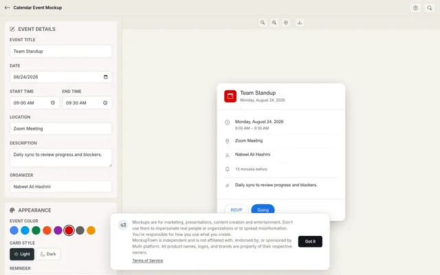 Free Calendar Event Mockup Generator full page preview