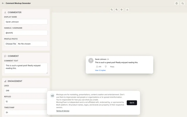 Free Comment Mockup Generator full page preview