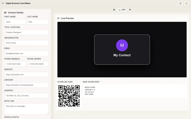 Digital Business Card Maker