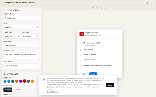 Google Calendar Event Mockup Generator