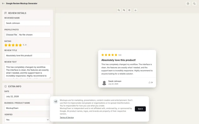 Free Google Review Mockup Generator full page preview