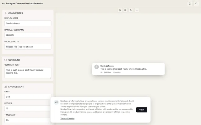 Free Instagram Comment Mockup Generator full page preview