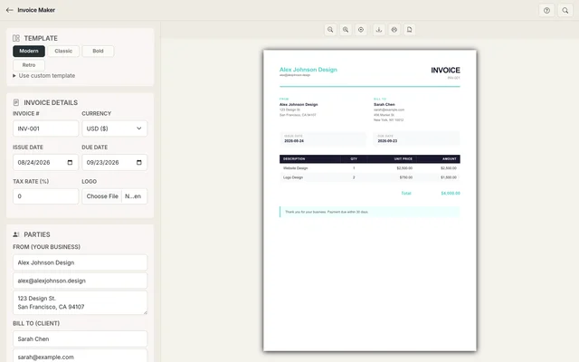 Invoice Maker workspace
