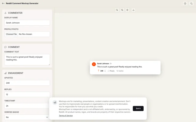 Reddit Comment Mockup