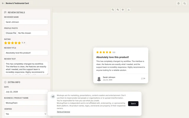 Free Review & Testimonial Card Generator full page preview