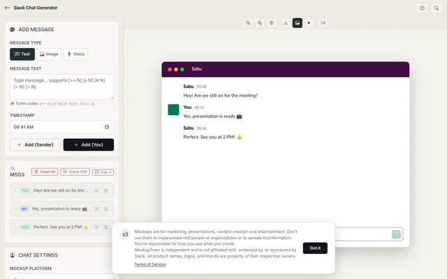 Free Slack Chat Generator - Fake Slack Video Maker full page preview