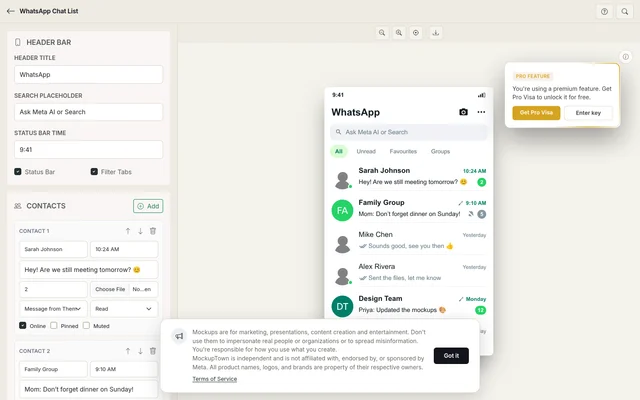 WhatsApp Chat List Mockup Generator