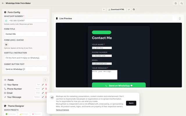 WhatsApp Order Form Maker