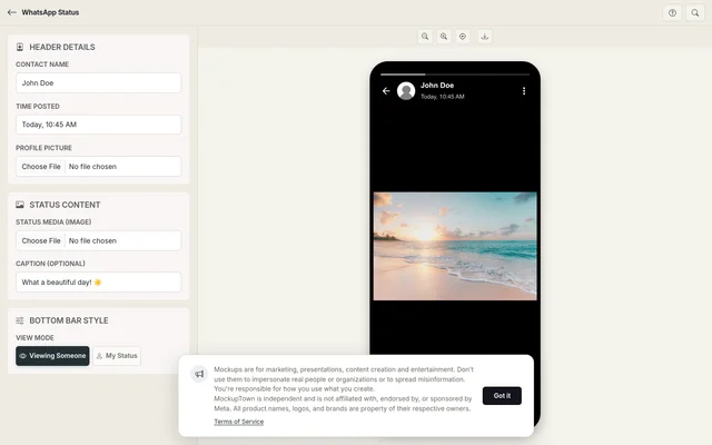 WhatsApp Status Mockup Generator