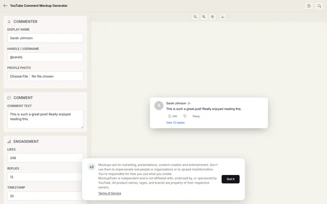 Free YouTube Comment Mockup Generator full page preview